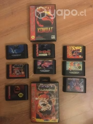 Cartuchos de Sega Genesis, control y cable
