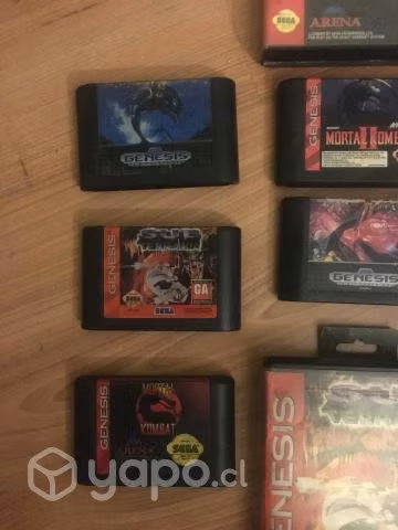 Cartuchos de Sega Genesis, control y cable