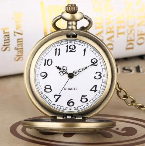 Reloj De Bolsillo Retro, Tapa Abatible Y Cadena
