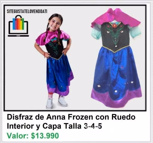 Disfraz Anna Frozen con Capa y Ruedo Interior