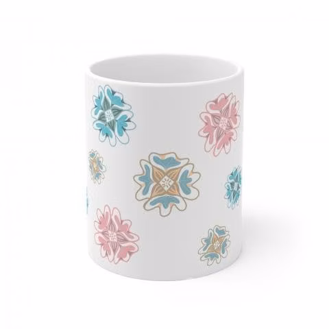 Tazon con diseño Flores Celeste - Rosado - Imagen 3