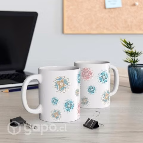 Tazon con diseño Flores Celeste - Rosado
