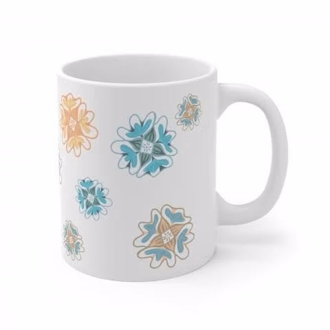 Tazon con diseño de flores celeste amarillo - Imagen 4