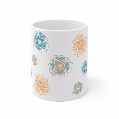 Tazon con diseño de flores celeste amarillo - Imagen 5