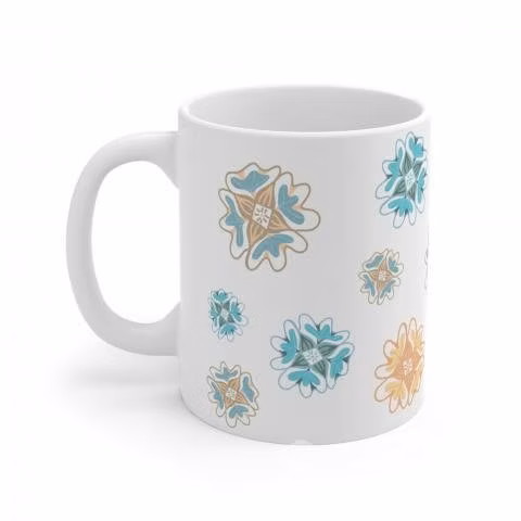 Tazon con diseño de flores celeste amarillo - Imagen 3