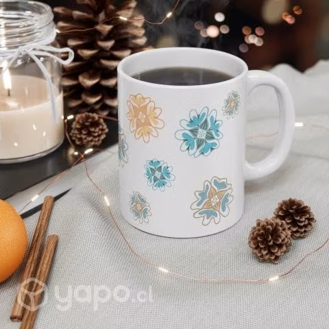 Tazon con diseño de flores celeste amarillo - Imagen 2
