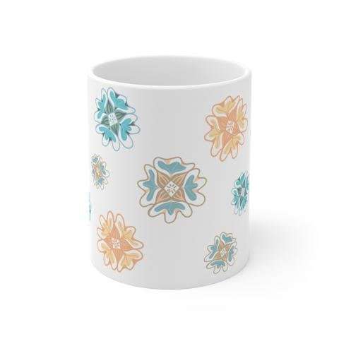 Tazon con diseño de flores celeste amarillo - Imagen 5