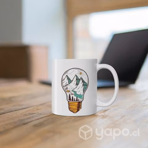 Tazon con diseño de ampolleta con montañas
