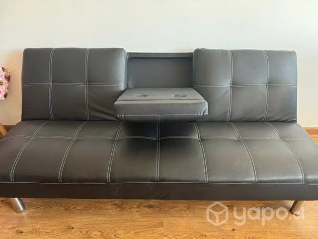 Futon de cuero, negro - Imagen 2
