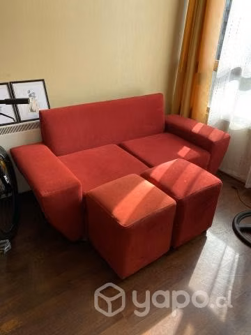 Sillón 2 cuerpos +2 pouf rojo