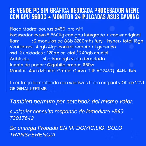 PC Completo + Monitor + mouse y Teclado