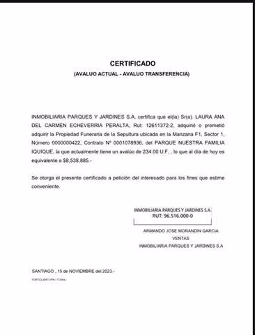 RECIBO OFERTASSepultura parque del sendero iquique - Imagen 3