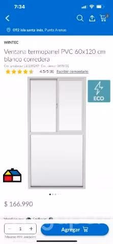 Ventana termopanel pvc 120x60