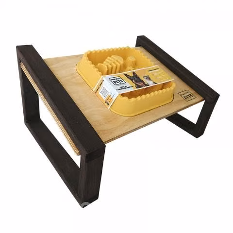 Comedero en Altura de Madera con Plato Pausado