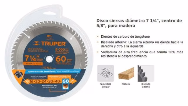 Disco Para Sierra Circular 71/4" 60 Dientes