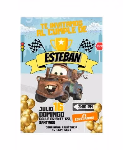 Invitación Digital para Cumpleaños Cars