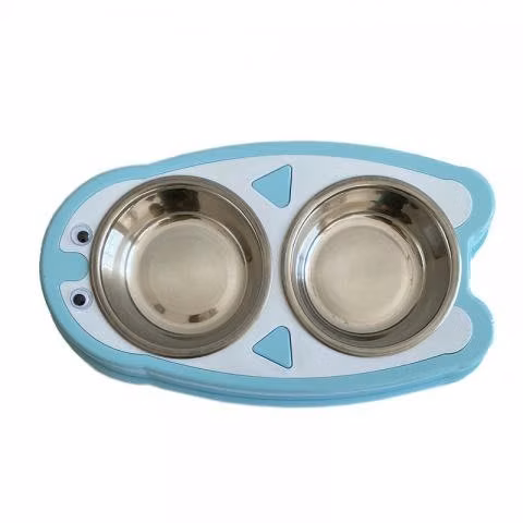 Plato doble para mascotas agua y comida pingüino 0