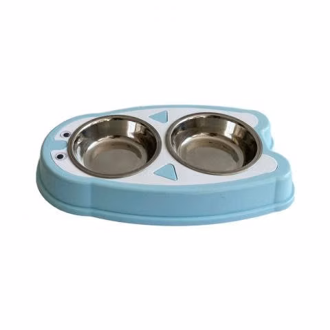 Plato doble para mascotas agua y comida pingüino 0