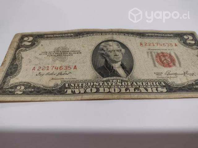 Billete de 2 dólares sello rojo.