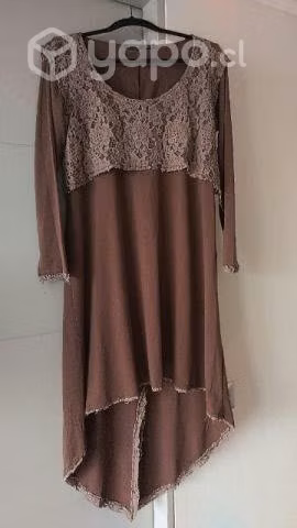 Vestido de Algodón y encaje café diseño - Imagen 2