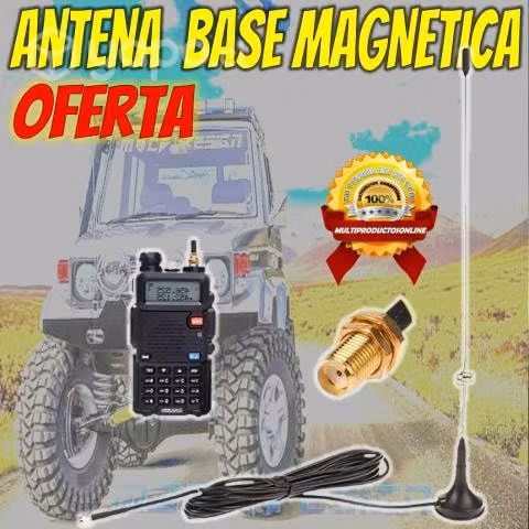 Antena 49cm Y 3metros Cable Base Magnética Vehícul