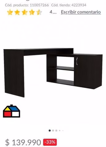 Escritorio en L 77x156x117 cm negro 1 año de uso