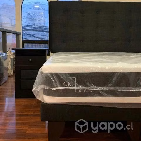 Cama cic ortopedic completa 2 plazas + veladores
