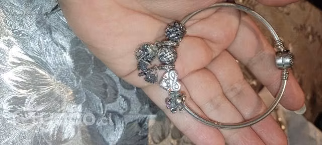 Pulsera más charms de plata modelo rígido 21 centí
