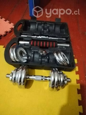 Juego de mancuernas con barra extendible