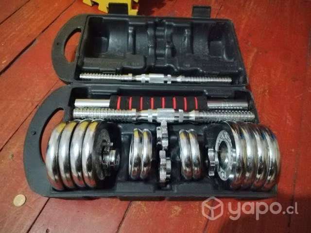 Juego de mancuernas con barra extendible