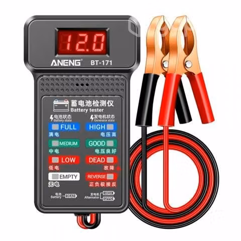 Probador 12V verifica nivel de carga baterías auto