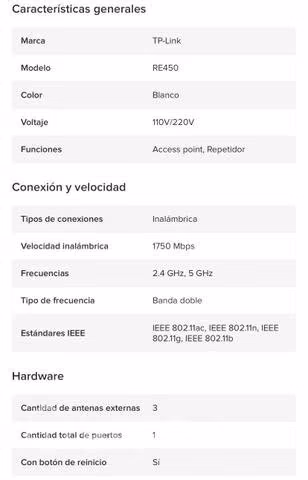 Access point TP-Link RE450 blanco 110V/220V - Imagen 2