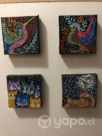 Magnetos  pintados a mano acrílicos puntillismo