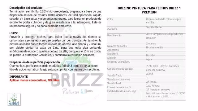Pintura para techos brizzinc (tineta 16 l) - Imagen 2