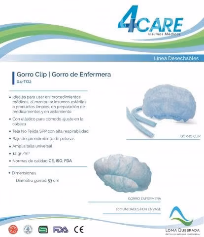 Gorros clip Mayorista, pack 1000u