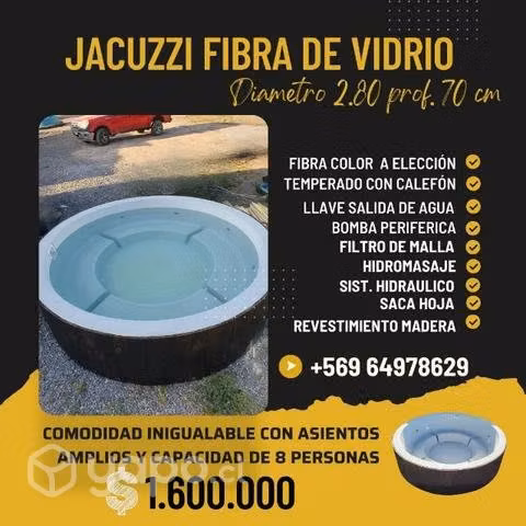 Jacuzzi fibra de vidrio con borde de madera 2.80 M
