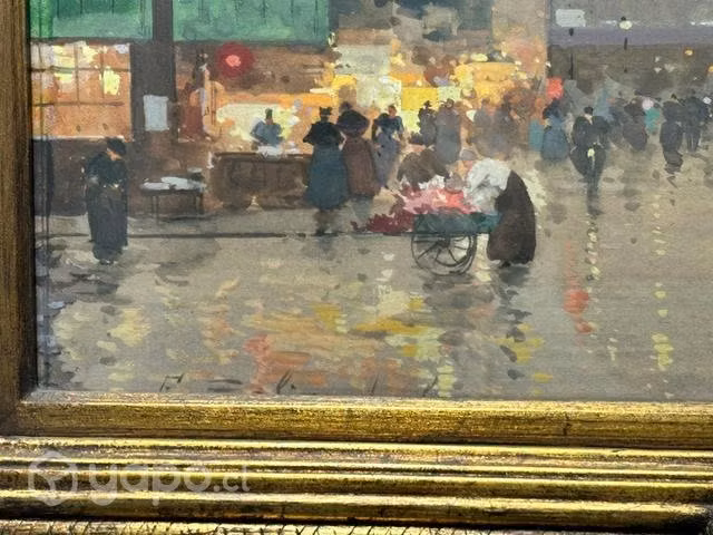 Antiguo cuadro Eugène Galien Laloue wash Paris