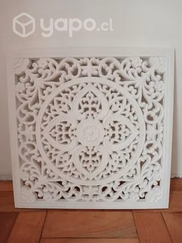 Cuadro Madera Tallada Mandala Flor