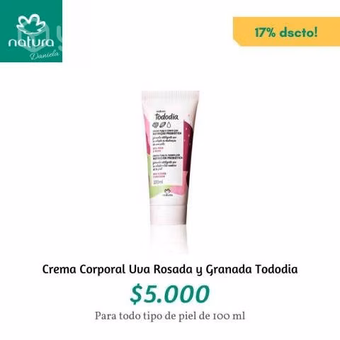 Crema Corporal 100 ml Uva Rosada y Granada Tododia