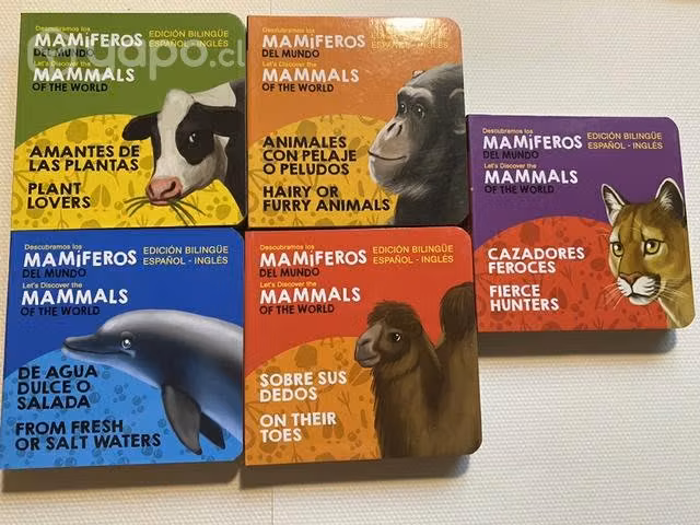 5 libritos de Animales Mamíferos español e inglés