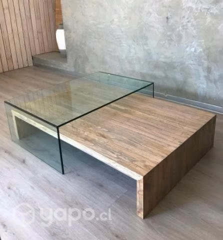 Exclusiva mesa de centro vidrio y madera