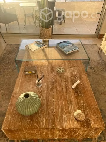 Exclusiva mesa de centro vidrio y madera