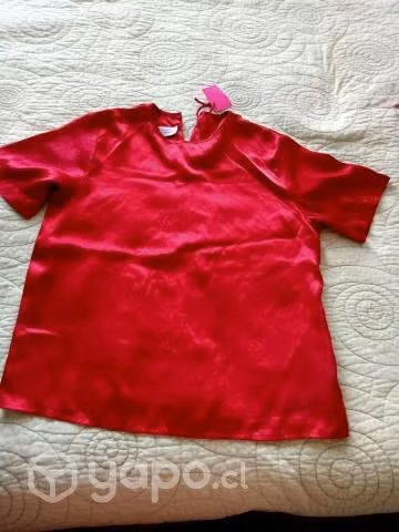 Blusa manga corta roja de satín talla m 5000 - Imagen 2