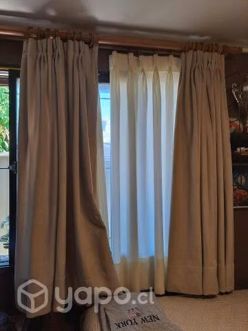Cortinas doble con barra de madera