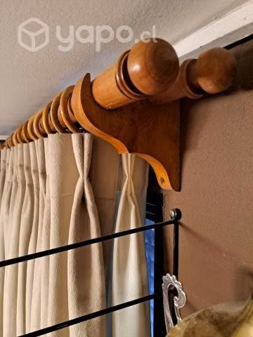 Cortinas doble con barra de madera