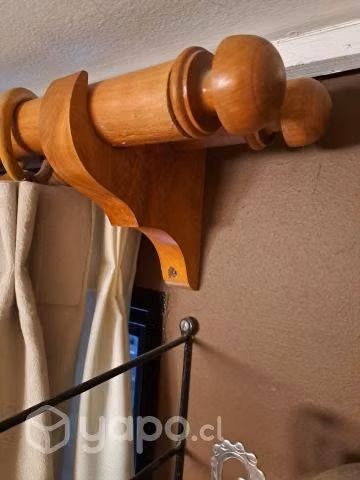 Cortinas doble con barra de madera