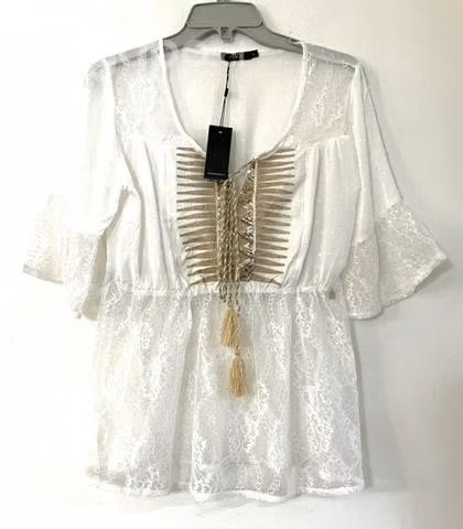 Blusa No Elastica Bordada Marca Fbo Italy Talla S