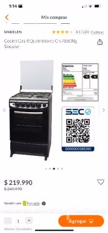 Cocina a gas 4 quemadores