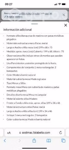 Excelente mesa con bancas picnic terraza - Imagen 4