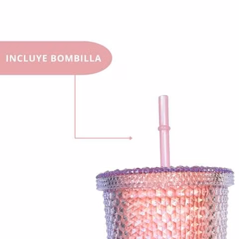 Vaso Rosado Térmico LUZ LED tipo StarBuck 710ML